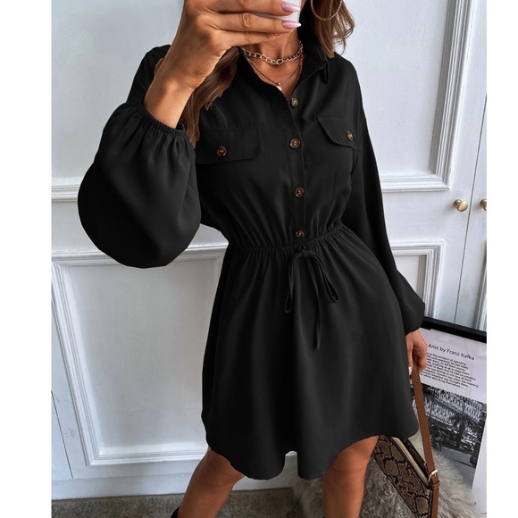 Classic Button Bishop Sleeve Oversized Shirt Dress - Picture 5 of 11